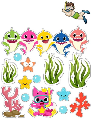 Baby Shark Family Sticker Sheet with Underwater Sea Life Elements HD phone wallpaper