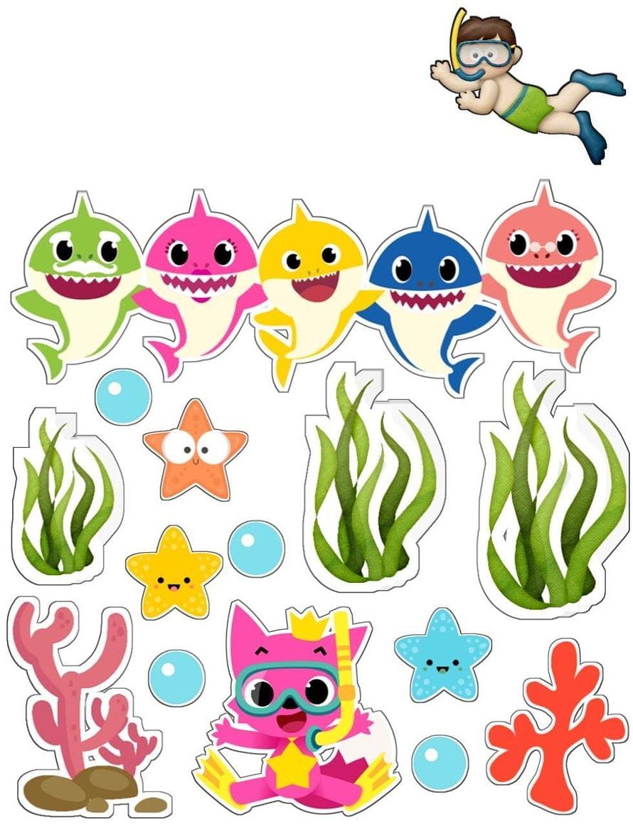 Baby Shark Family Sticker Sheet with Underwater Sea Life Elements HD phone wallpaper
