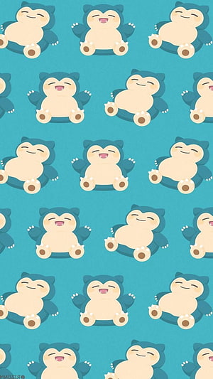 Cute Snorlax Pattern Wallpaper with Happy Sleeping Pose on Teal Background HD phone wallpaper