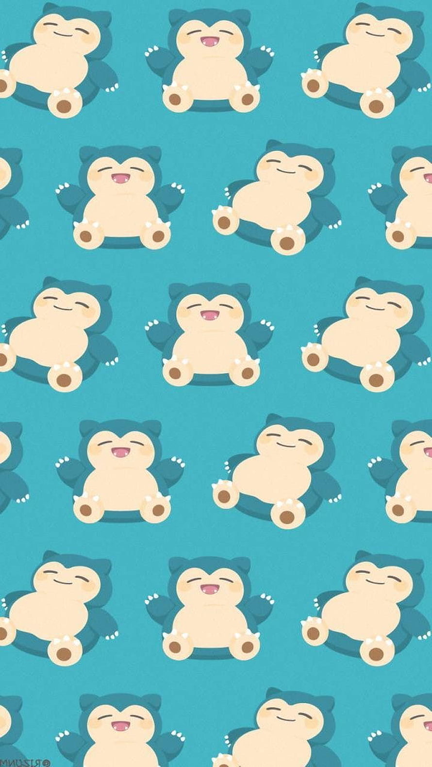 Cute Snorlax Pattern Wallpaper with Happy Sleeping Pose on Teal Background HD phone wallpaper