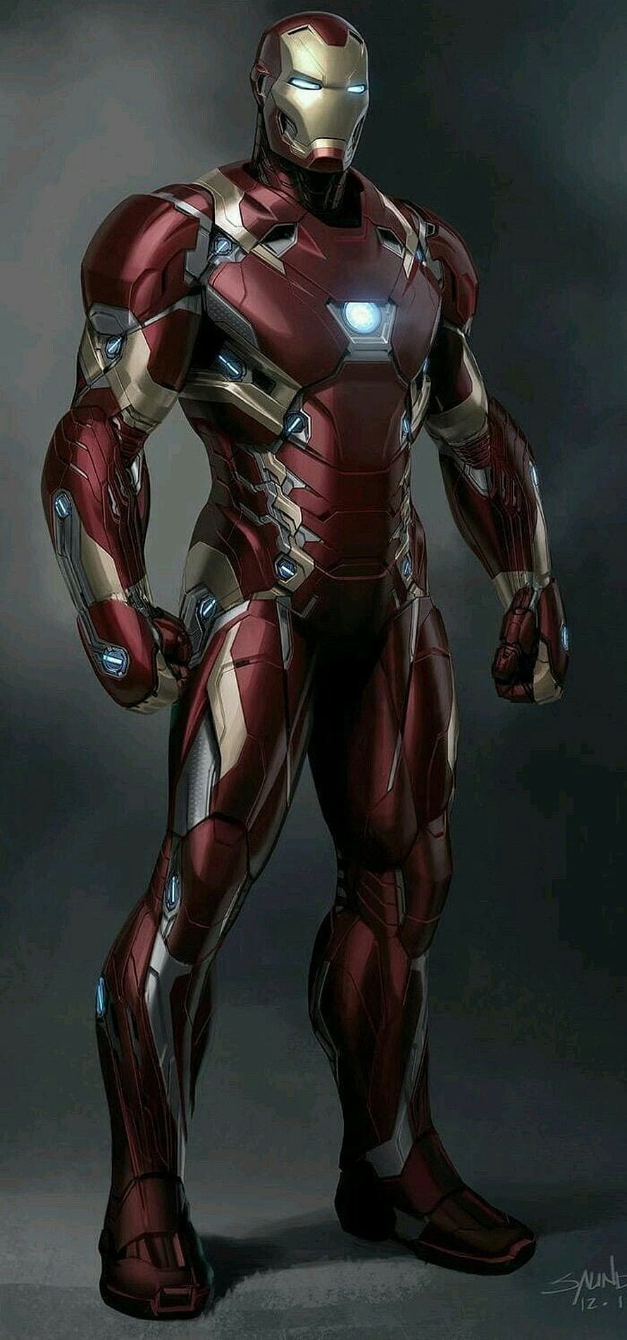 Iron Man Mark 46 Civil War Suit Concept Art in Red and Gold Armor HD phone wallpaper