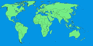 Minimalist Political World Map with Green Continents and Blue Oceans HD wallpaper