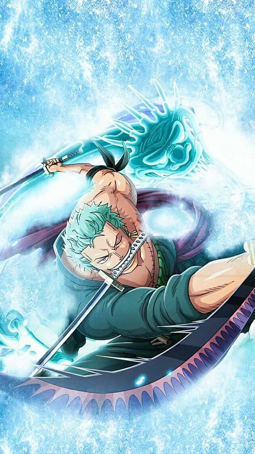 Roronoa Zoro Wielding Three Swords in Dynamic One Piece Anime Illustration HD phone wallpaper