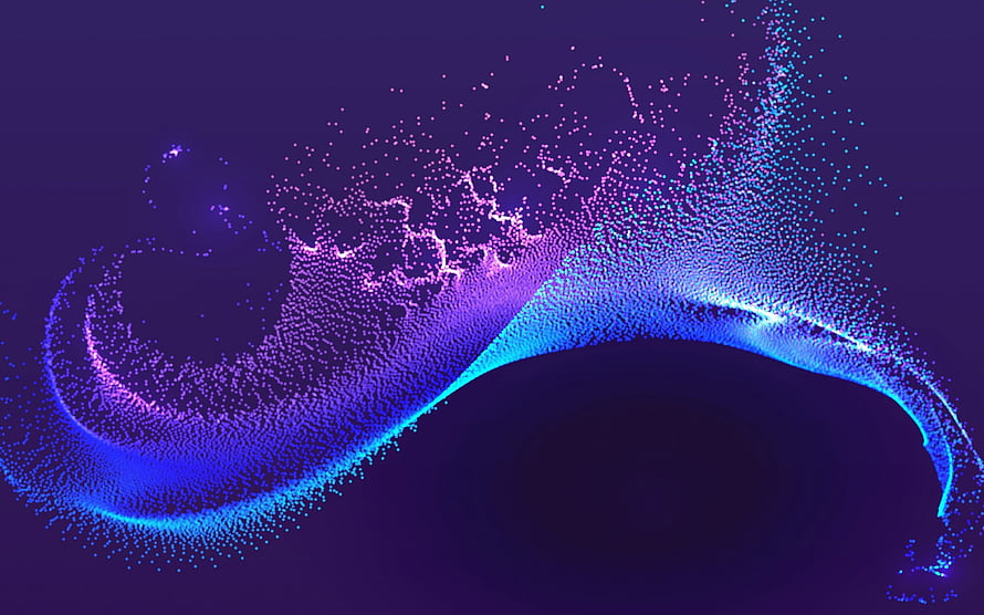 Vibrant 3D Particle Wave Abstract Art with Neon Blue and Purple Gradient Flow HD wallpaper