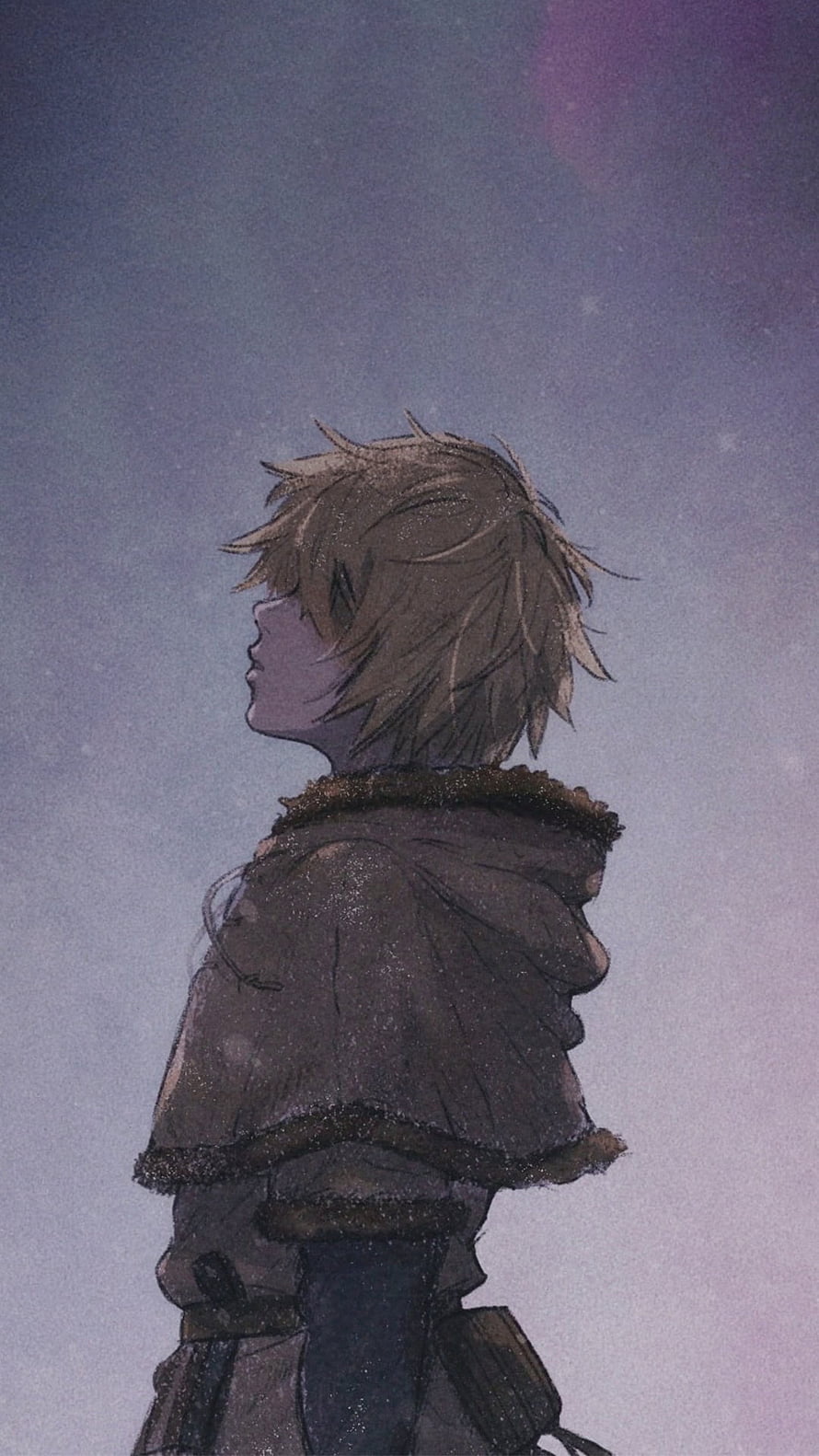 Thorfinn from Vinland Saga gazing at the starry night sky in a medieval fur cloak HD phone wallpaper