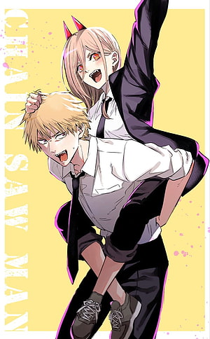 Chainsaw Man Denji and Power Anime Illustration HD phone wallpaper