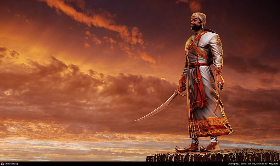 Sambhaji Maratha King Warrior with Scimitar at Sunset HD wallpaper