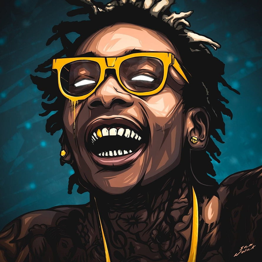 Wiz Khalifa Digital Portrait with Yellow Glasses and Dreads HD phone wallpaper