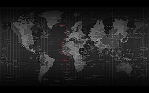 Dark World Time Zone Map with Red Prime Meridian Line HD wallpaper