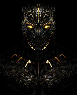 Killmonger Black Panther MCU Character Portrait with Glowing Eyes and Gold Armor HD phone wallpaper