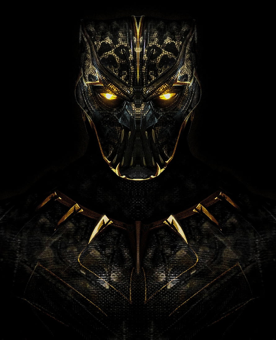 Killmonger Black Panther MCU Character Portrait with Glowing Eyes and Gold Armor HD phone wallpaper
