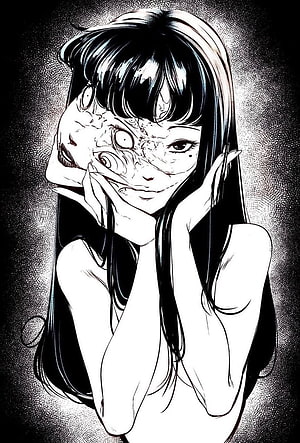 Tomie by Junji Ito: Black and White Manga Illustration of a Haunting Female Character HD phone wallpaper