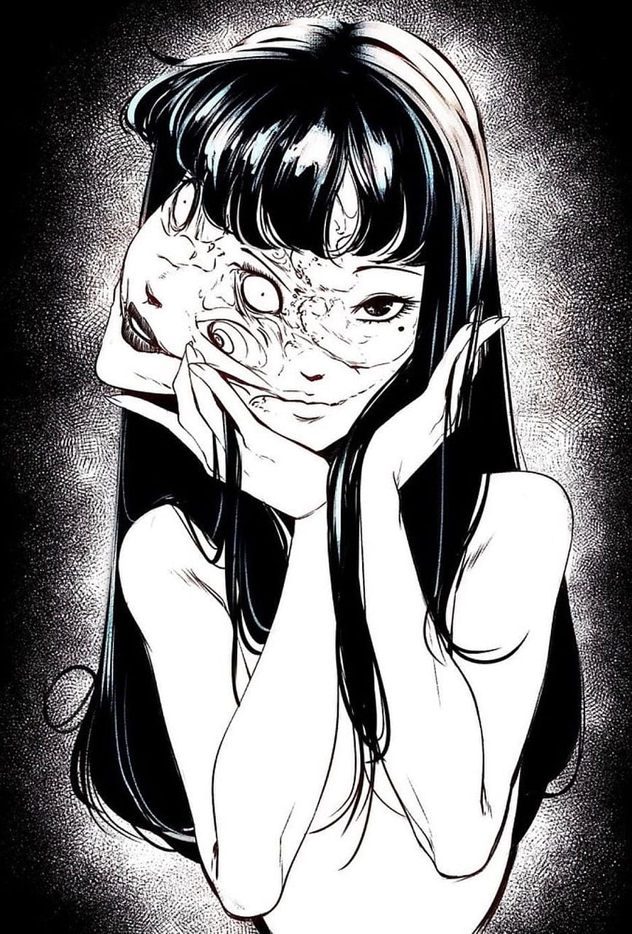 Tomie by Junji Ito: Black and White Manga Illustration of a Haunting Female Character HD phone wallpaper