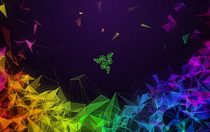 Razer Gaming Logo on Dark Background with Colorful Geometric Polygons HD wallpaper
