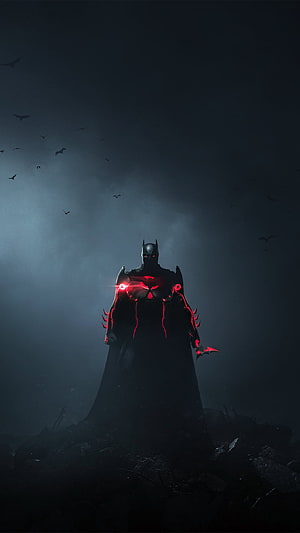 Flashpoint Batman Dark Knight with Glowing Red Armor in Foggy Night Scene, Flashpoint Batman . Batman , Batman , Batman comic , Batman 12 HD phone wallpaper