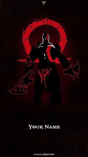 Kratos God of War Minimalist Silhouette with Dual Blades and Red Halo HD phone wallpaper