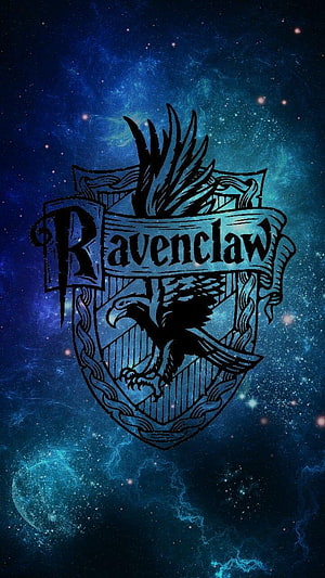 Ravenclaw House Crest with Eagle Emblem on a Deep Blue Cosmic Nebula Background HD phone wallpaper