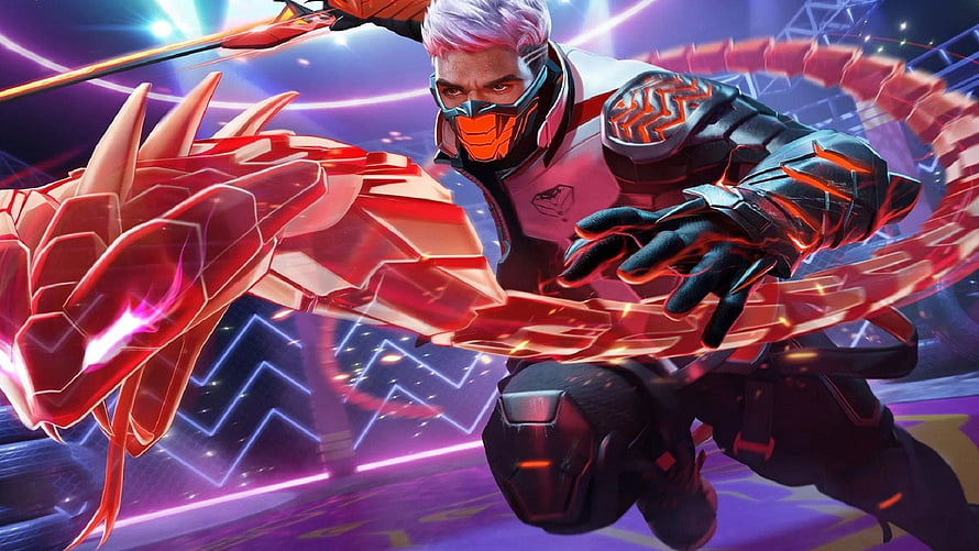 Cobra Fire Skin Artwork Featuring Neon Red Serpent and Futuristic Combat Gear HD wallpaper