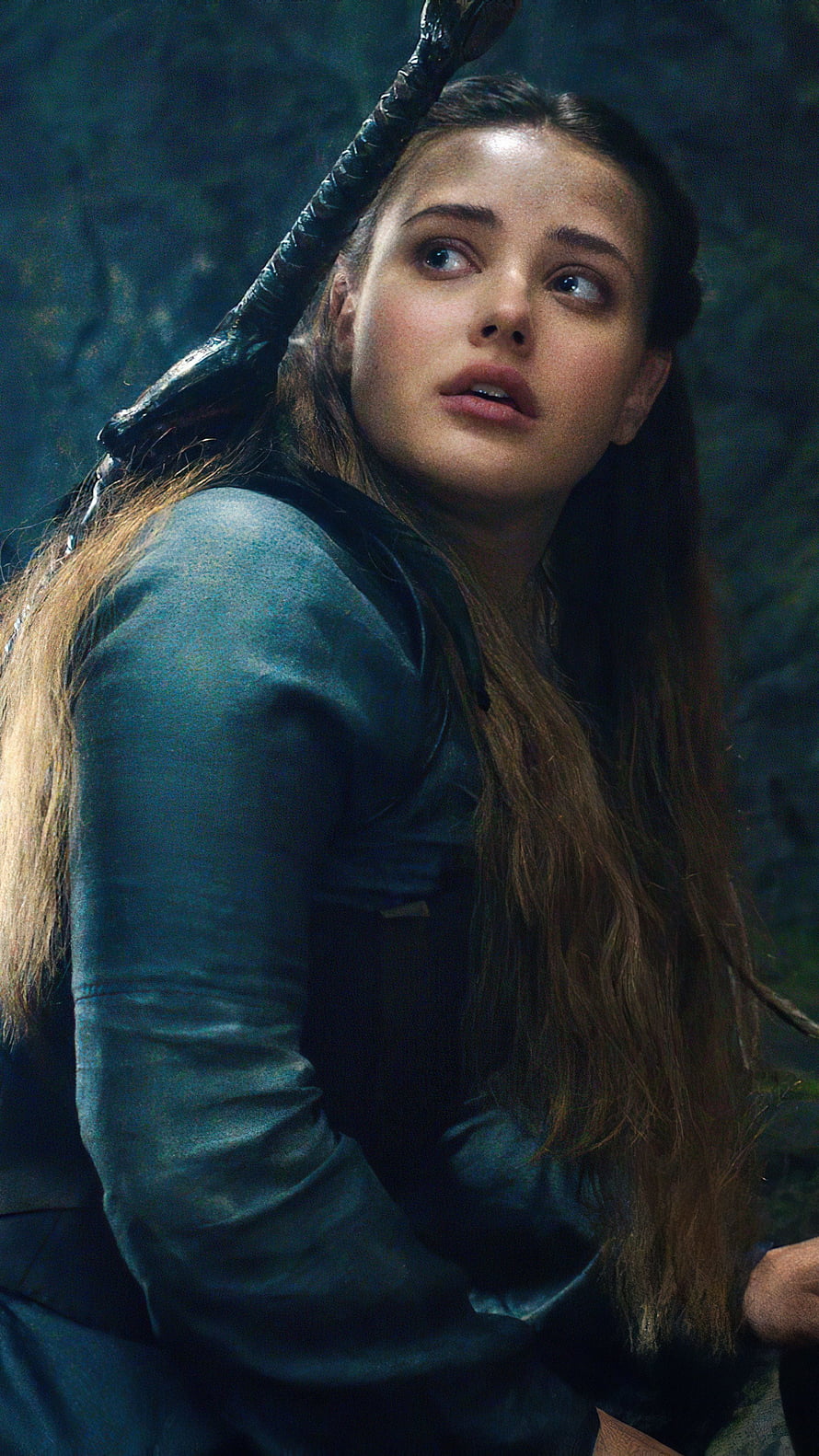 Katherine Langford in Cursed: Warrior Woman with Bow in Dark Forest HD phone wallpaper