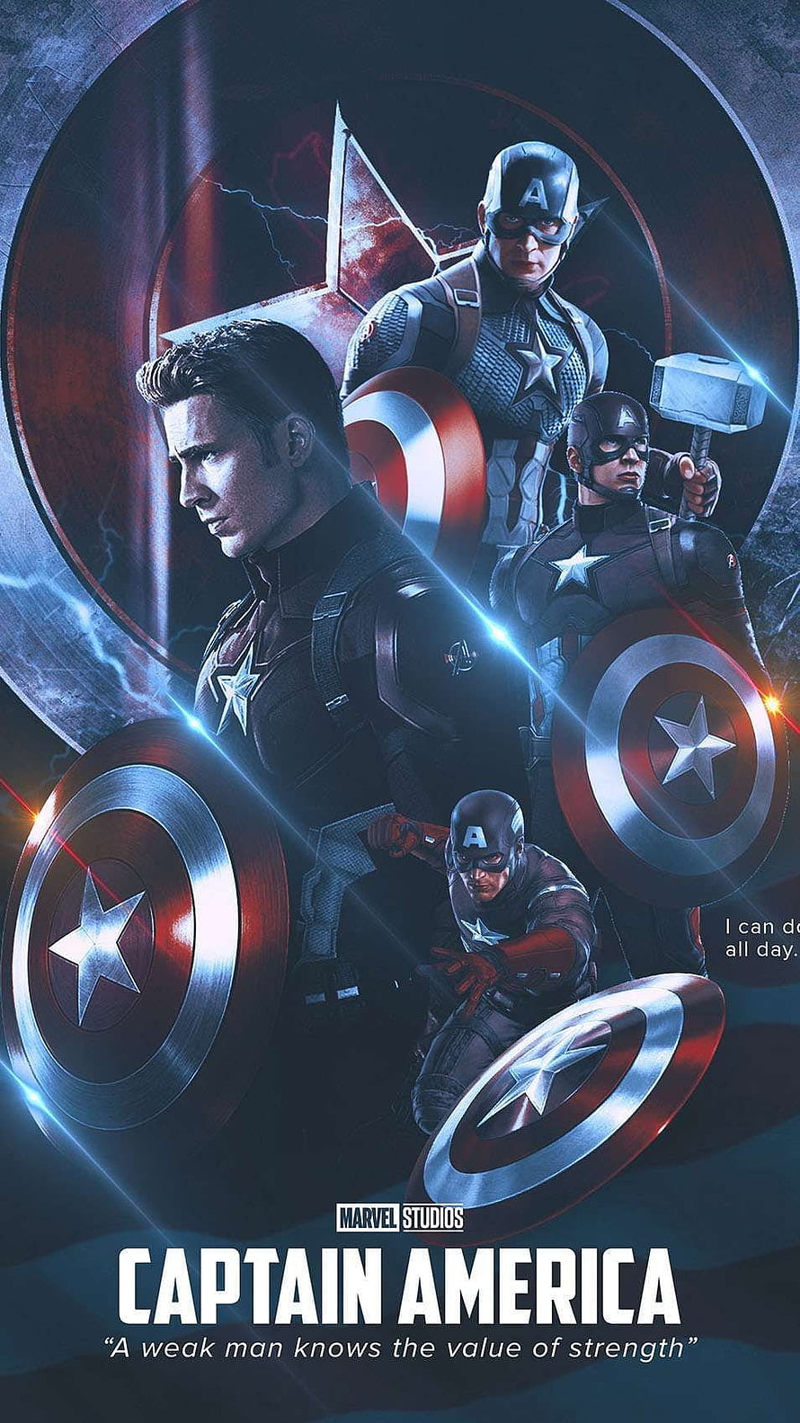 Captain America Marvel Studios Cinematic Poster Featuring Multiple Costumes and Shields HD phone wallpaper