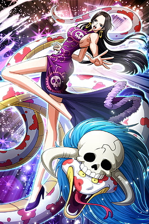 Boa Hancock and her snake companion in a vibrant One Piece anime illustration HD phone wallpaper
