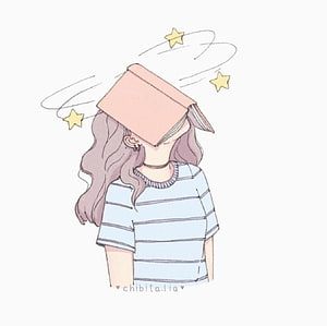 Cute Anime Girl Hiding Face Behind Book With Stars Pastel Illustration HD wallpaper