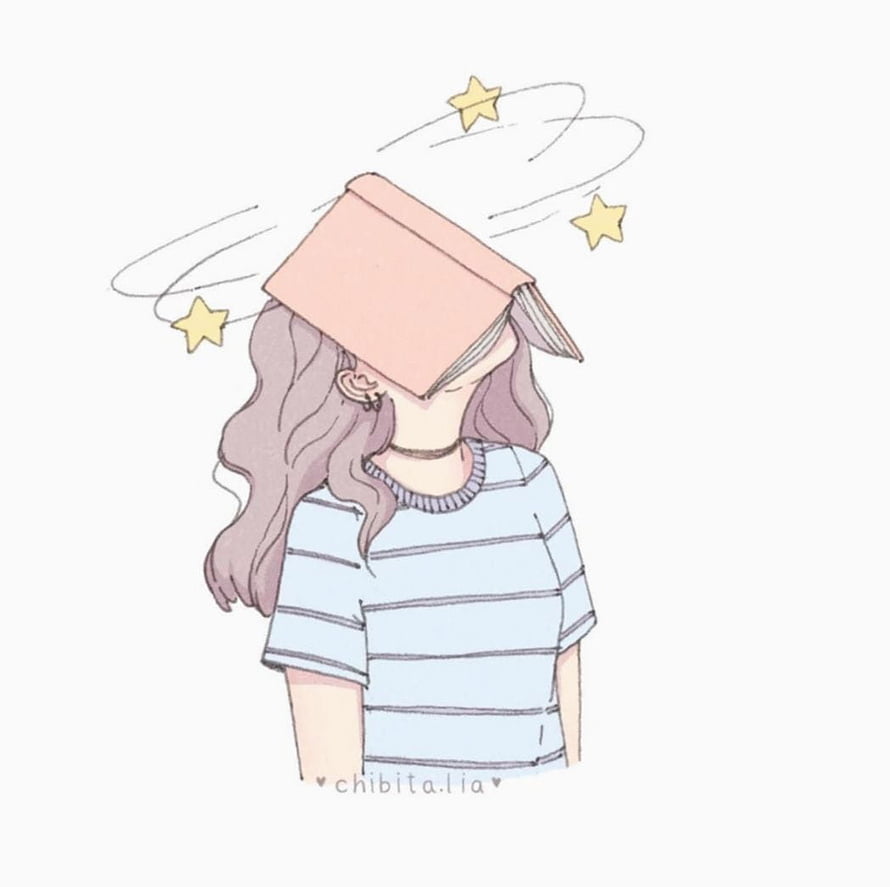 Cute Anime Girl Hiding Face Behind Book With Stars Pastel Illustration HD wallpaper