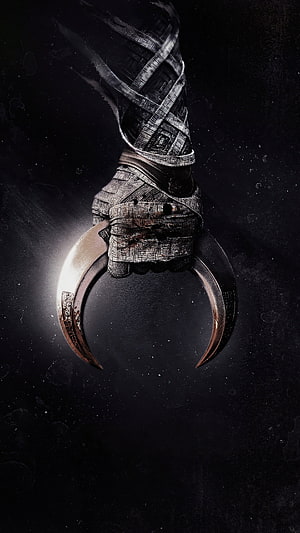 Moon Knight Crescent Moon Weapon Concept Art with Wrapped Arm and Dark Background HD phone wallpaper