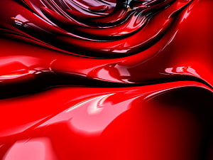 Glossy Red Liquid Metal Abstract 3D Render with Flowing Waves and Deep Shadows HD wallpaper
