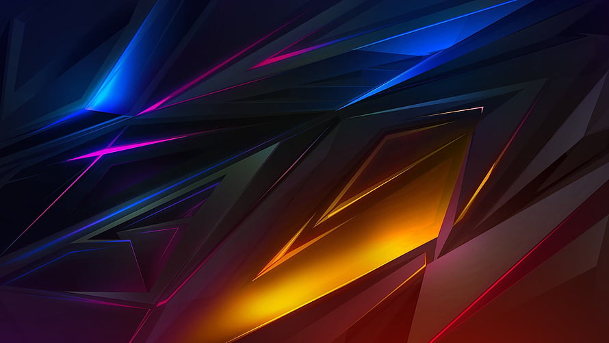 Vibrant Neon Geometric Abstract Artwork With Dark Faceted Shapes And Glowing Color Accents HD wallpaper