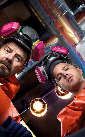 Breaking Bad Walter White and Jesse Pinkman in Orange Hazmat Suits Inside Metal Duct, Breaking Bad, Walter And Jesse, Tube for Google Nexus 10 HD phone wallpaper