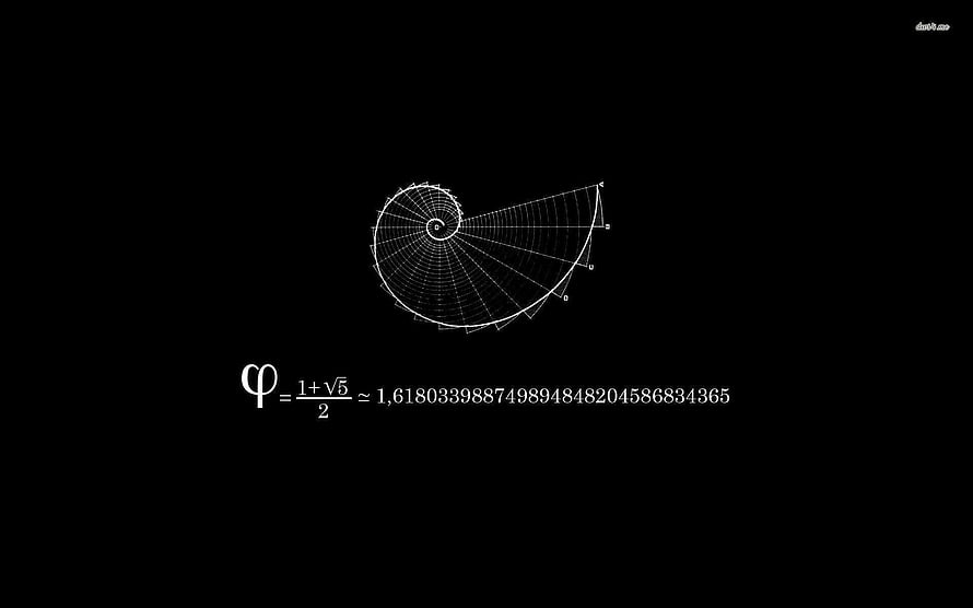 Golden Ratio Spiral and Phi Formula on Black Background HD wallpaper