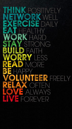 Colorful Motivational Typography Poster with Positive Life Advice on Black Background HD phone wallpaper