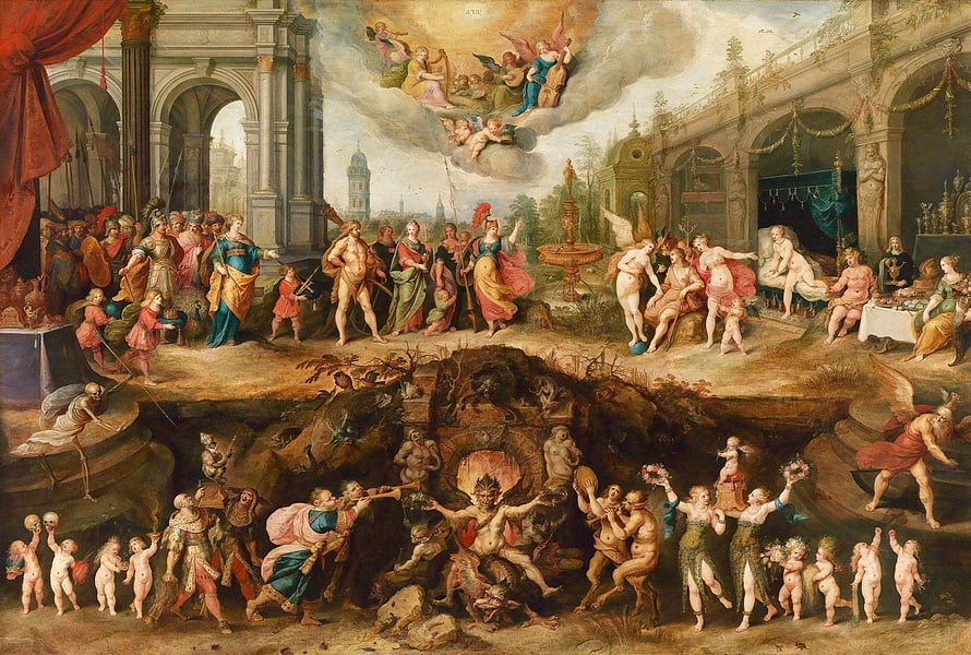 Baroque Allegory of Heaven and Hell with Classical Figures and Mythological Scenes HD wallpaper