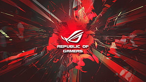 Asus Republic of Gamers Red Fracture Logo with Dynamic Shattered Glass Background HD wallpaper