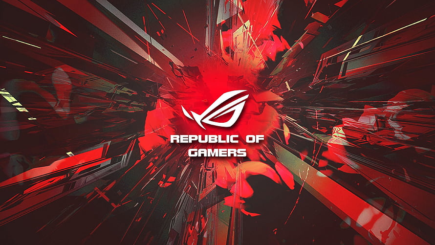 Asus Republic of Gamers Red Fracture Logo with Dynamic Shattered Glass Background HD wallpaper