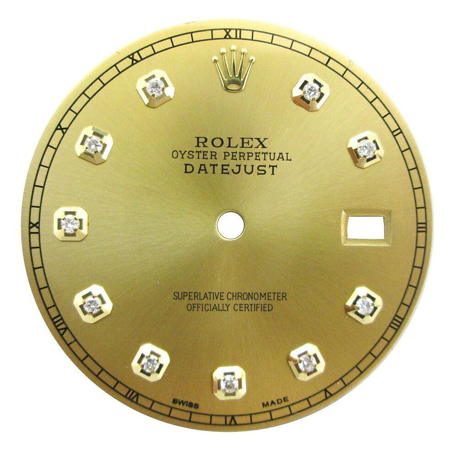 Gold Rolex Datejust Watch Dial with Diamond Hour Markers and Roman Numerals HD phone wallpaper