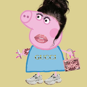 Peppa Pig Baddie Aesthetic Collage with Gucci Dress and Luxury Accessories HD phone wallpaper