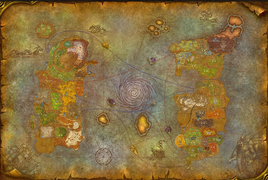 World of Warcraft Classic Azeroth World Map with Flight Paths and Zones HD wallpaper