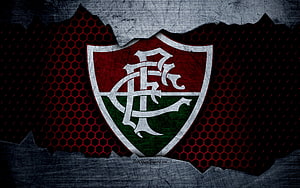 Fluminense FC Grunge Shield Emblem on Dark Hexagonal Background HD wallpaper