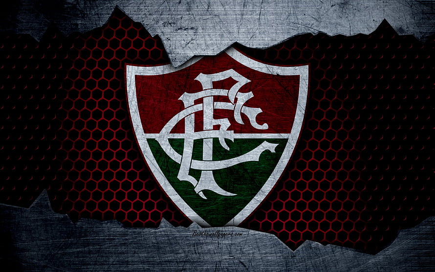 Fluminense FC Grunge Shield Emblem on Dark Hexagonal Background HD wallpaper