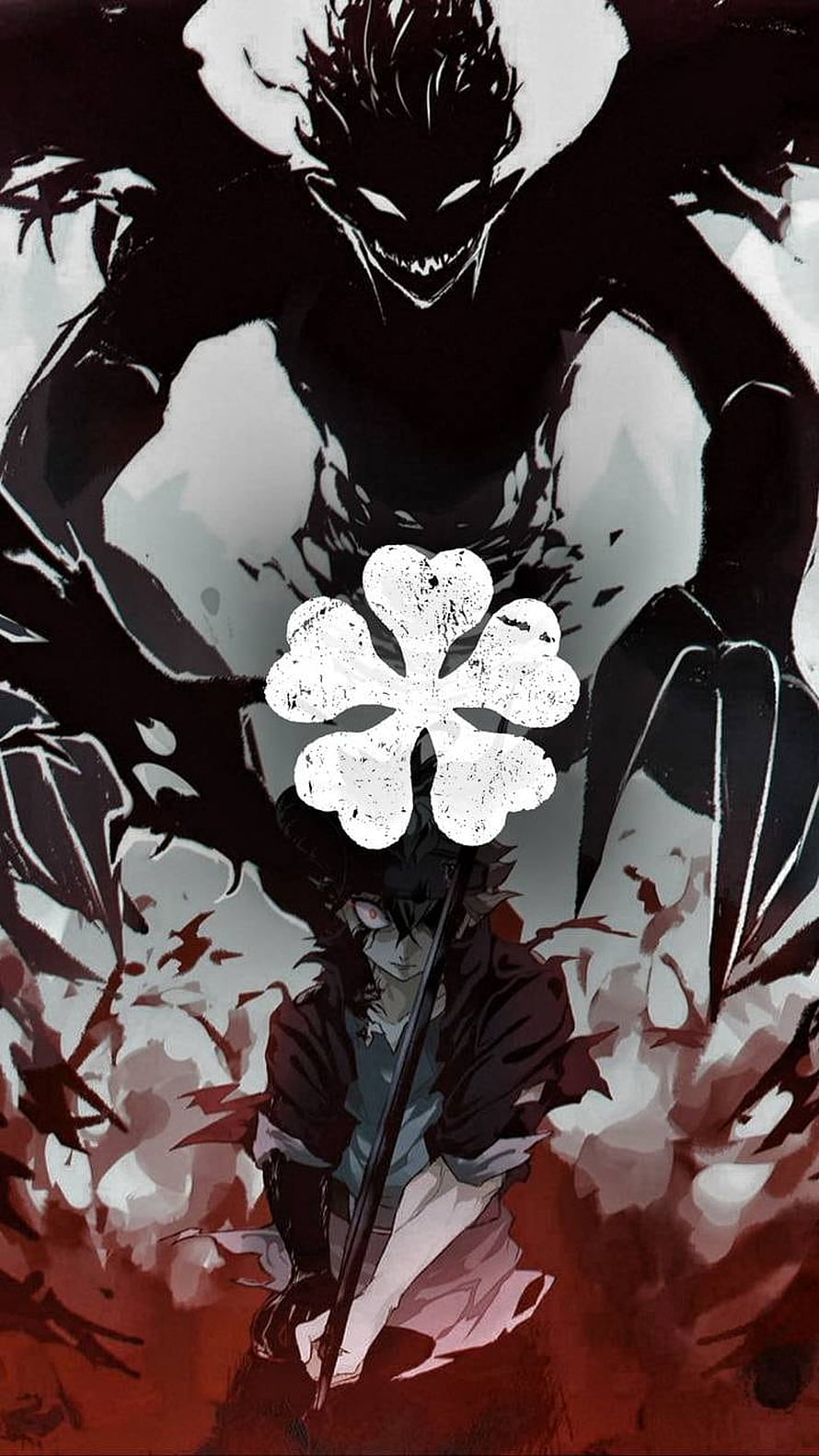 Asta and Liebe from Black Clover in a dark, high-contrast anime illustration HD phone wallpaper