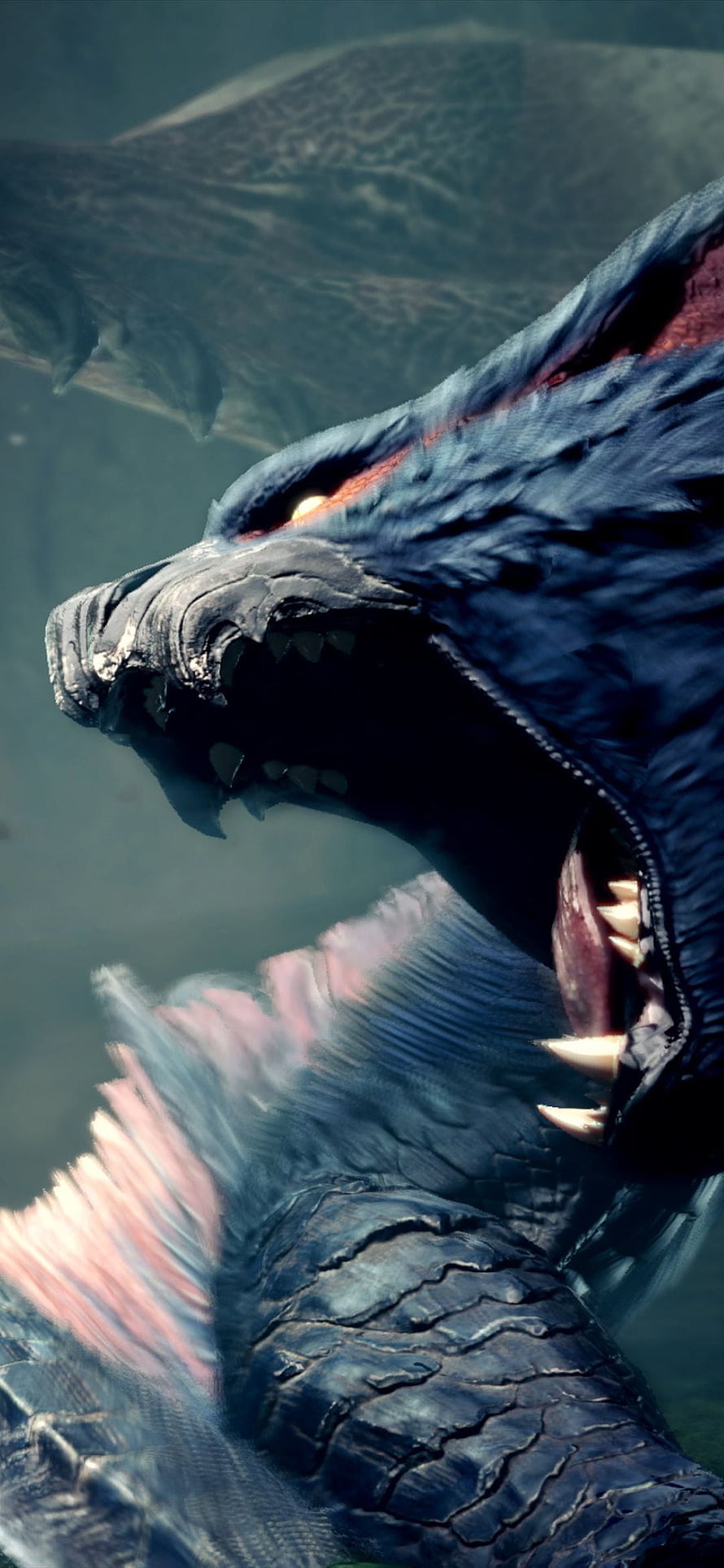 Nargacuga Roaring in Monster Hunter World with Dark Scales and Glowing Eyes HD phone wallpaper