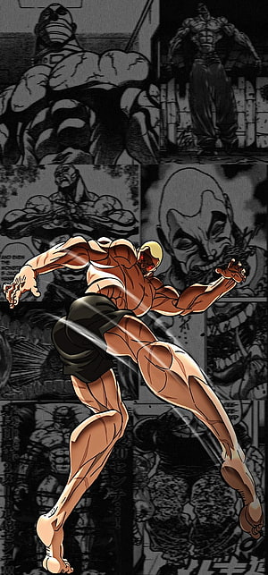 Jack Hanma Dynamic Fighting Pose Over Black and White Manga Panels HD phone wallpaper