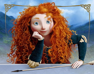 Merida from Brave Leaning on a Window Sill with a Bow in a Scottish Highland Setting HD wallpaper