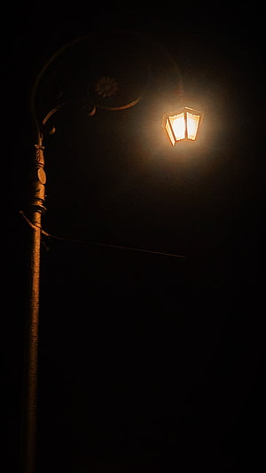 Vintage Ornamental Street Lamp Glowing Warmly Against a Dark Night Sky HD phone wallpaper