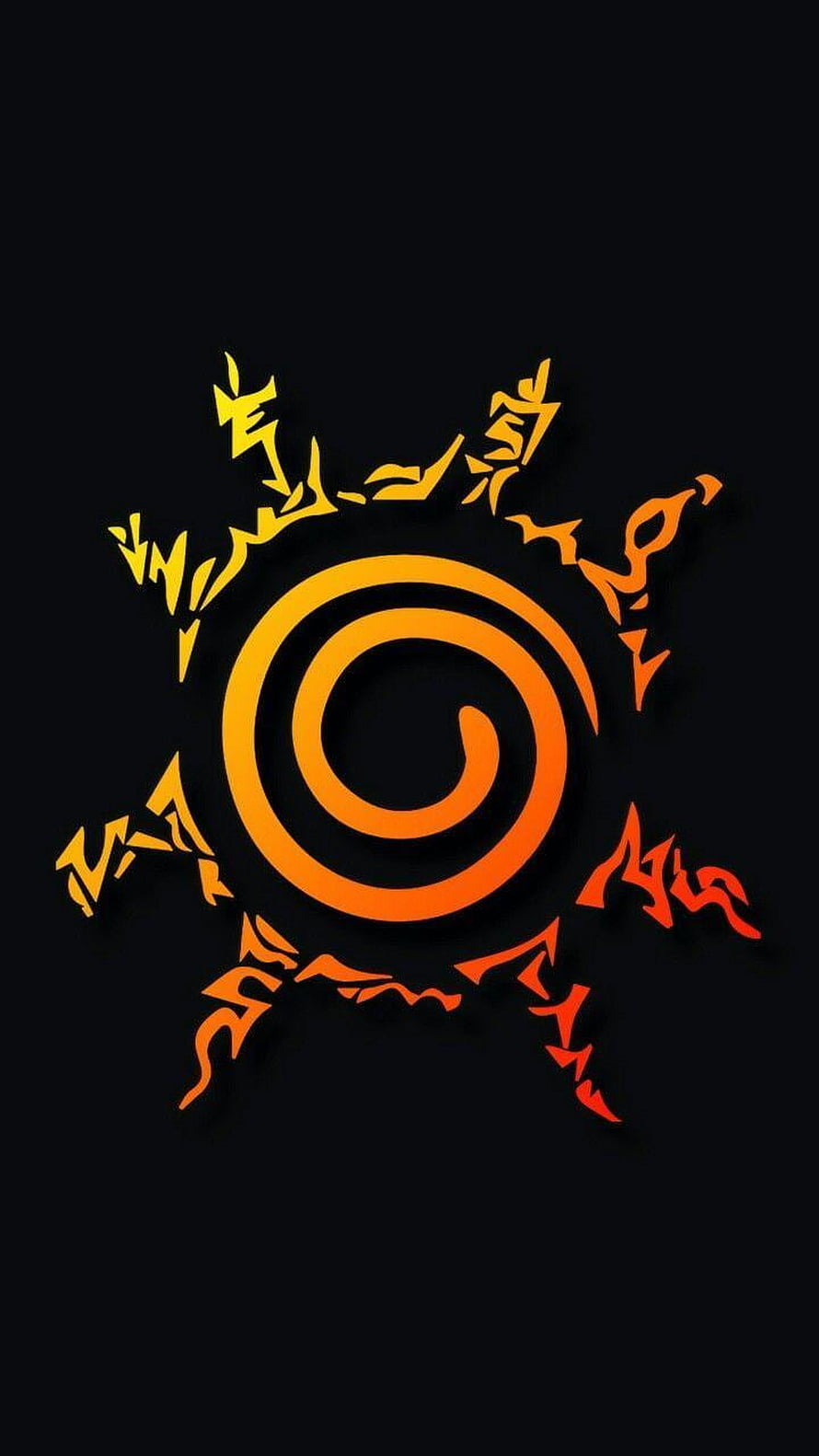 Naruto Konoha Village Symbol with Fiery Spiral and Tribal Sunburst Design HD phone wallpaper