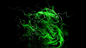 Neon Green Abstract Smoke Swirls on Black Background HD wallpaper