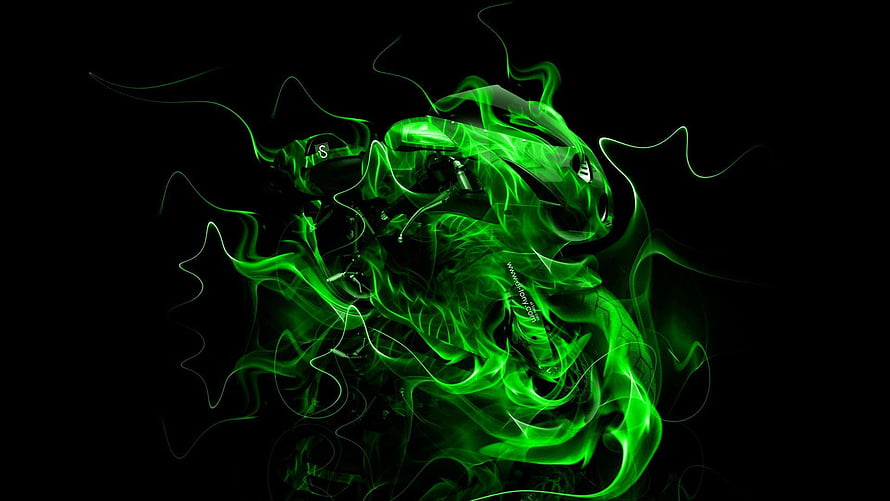 Neon Green Abstract Smoke Swirls on Black Background HD wallpaper