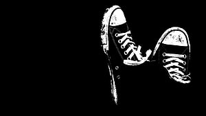 Monochrome Canvas Sneakers Illustration on Black Background HD wallpaper